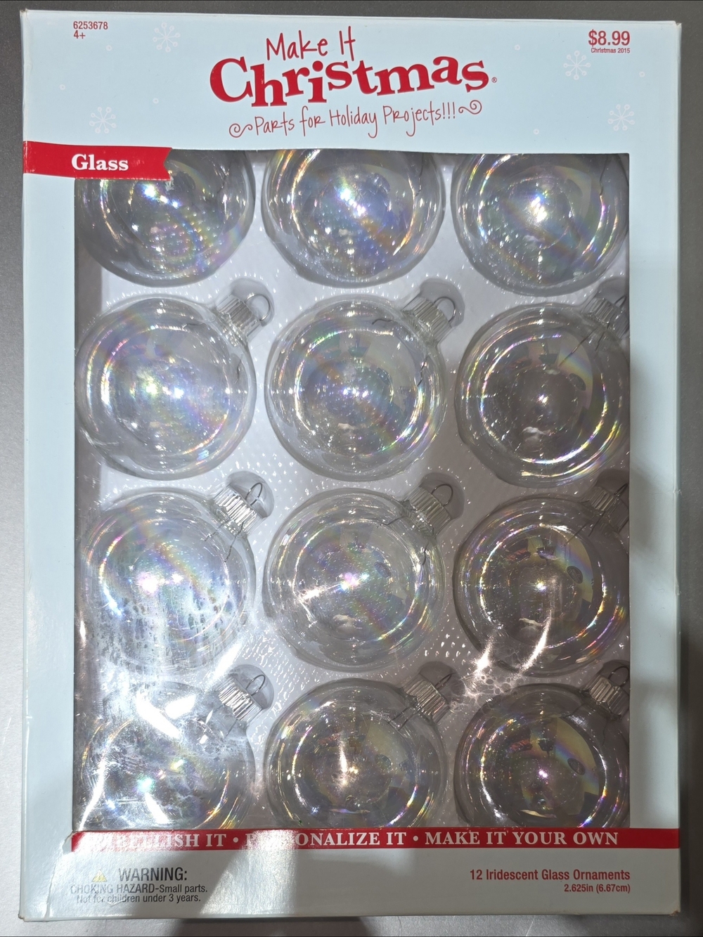 Iridescent Glass Ornaments - Clear (Pack of 12)